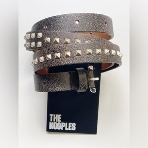 The Kooples Brown leather silver studded thin leather belt Punk Rock size 1 NWT